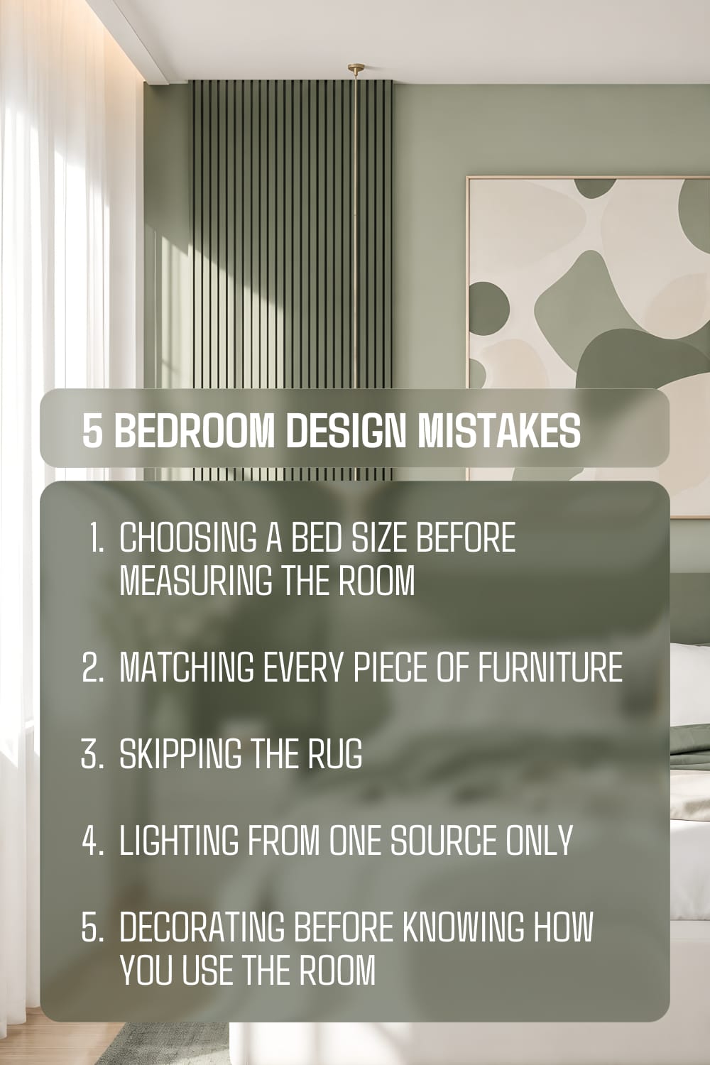 A Photo card shows a list of 5 bedroom design mistakes